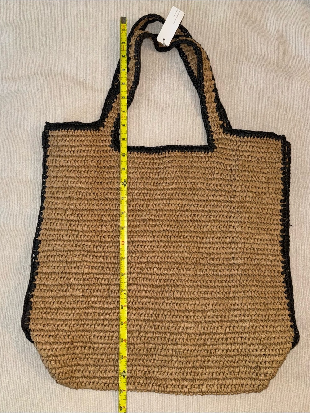 NWT Raffia Beach Bag Sack Beige Tan Neutral Natural Black Large - Picture 3 of 5